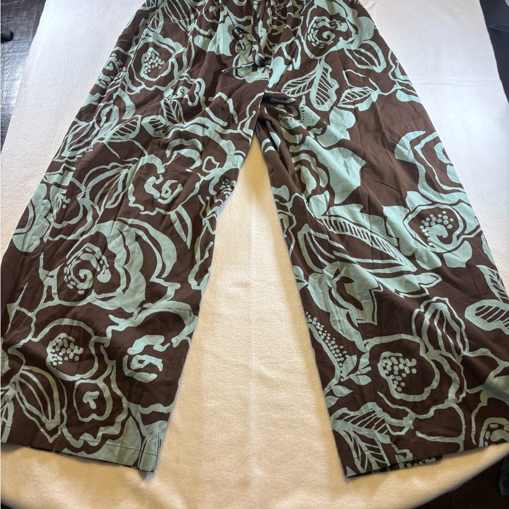 Floral Brown and Green Wide-Leg Pants